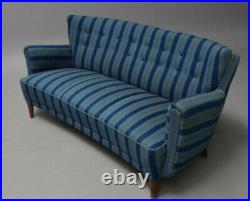 Vintage retro antique mid century Danish 3 seat sofa couch blue Fritz Hansen