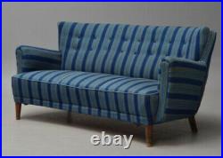 Vintage retro antique mid century Danish curved sofa couch blue Fritz Hansen 40s