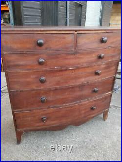 Vintage retro large antique chest of drawers wooden mahogany curved art deco 40s