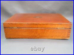 Vintage wooden oak cutlery box collectors cabinet with tray and brass handles