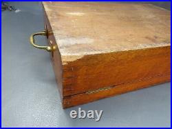 Vintage wooden oak cutlery box collectors cabinet with tray and brass handles