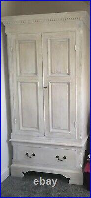 White Solid Wood Antique French style vintage Wardrobe With Drawer And Key