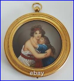 Wood frame hand painted vintage Victorian antique miniature of Lady Hamilton