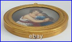 Wood frame hand painted vintage Victorian antique miniature of Lady Hamilton
