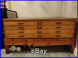 Wooden Plan Chest Architect Drawers Map Flat File Posters Prints Storage Vintage