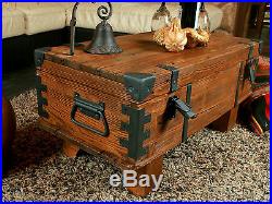 Wooden Storage Trunk Coffee Table Antique Retro Steamer Pine Chest Vintage Box