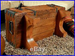 Wooden Storage Trunk Coffee Table Antique Retro Steamer Pine Chest Vintage Box