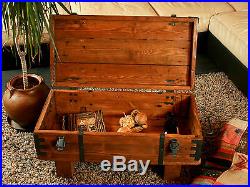 Wooden Trunk Coffee Table Cottage Steamer Trunk Pine Chest Vintage Box 3/3A