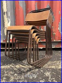 X6 vintage industrial School Tubular Framed Ply Stacking Chairs