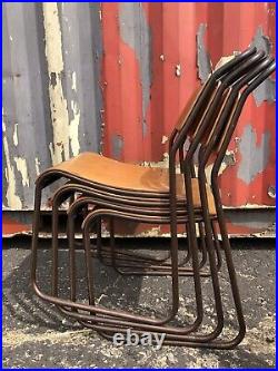 X6 vintage industrial School Tubular Framed Ply Stacking Chairs