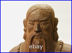Y5270 STATUE wood carving Emperor Jimmu figure signed box Japan vintage antique